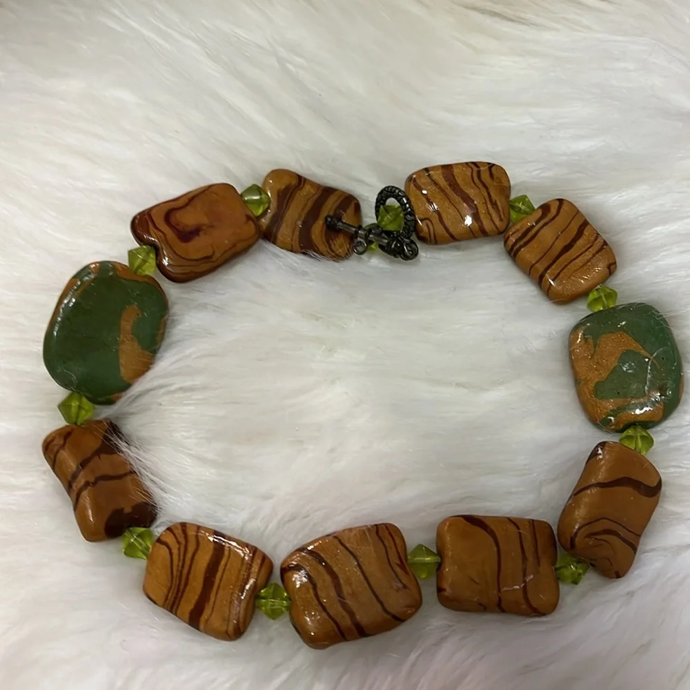 Brown & Green Handmade Boho ONE OF A KIND Handmade Necklace
